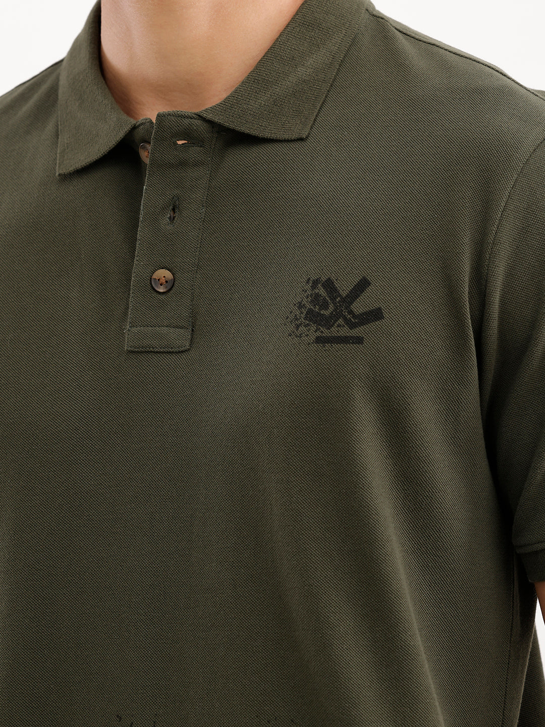 Slim Fit Placement Printed Polo T-Shirt  | Olive
