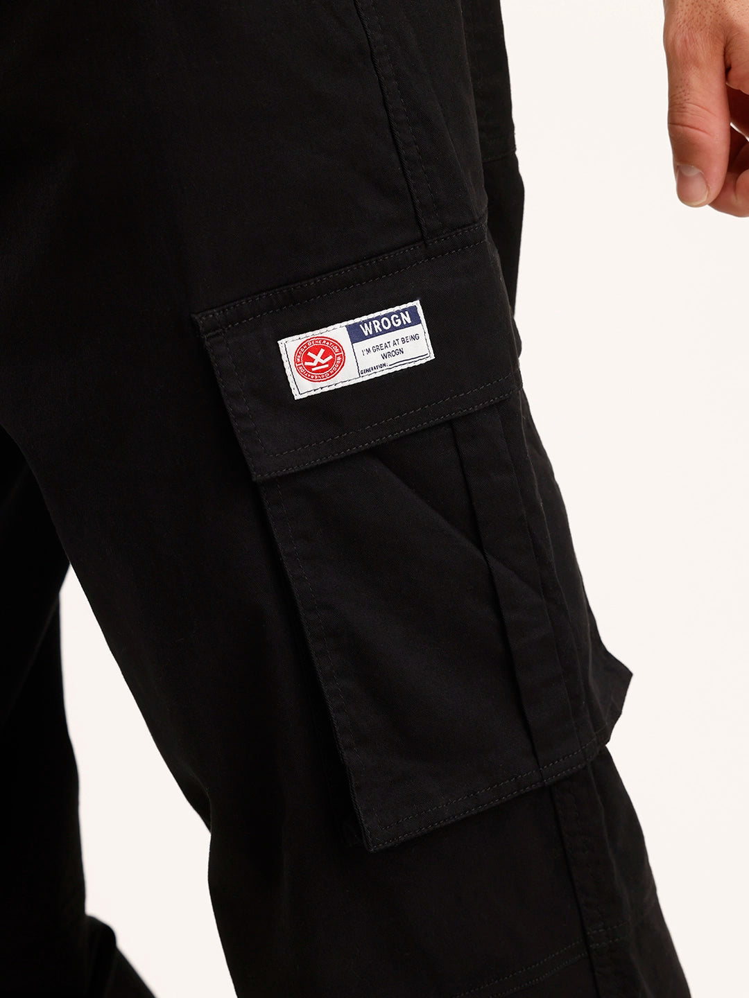 Solid Loose Fit Cargo Trouser | Black
