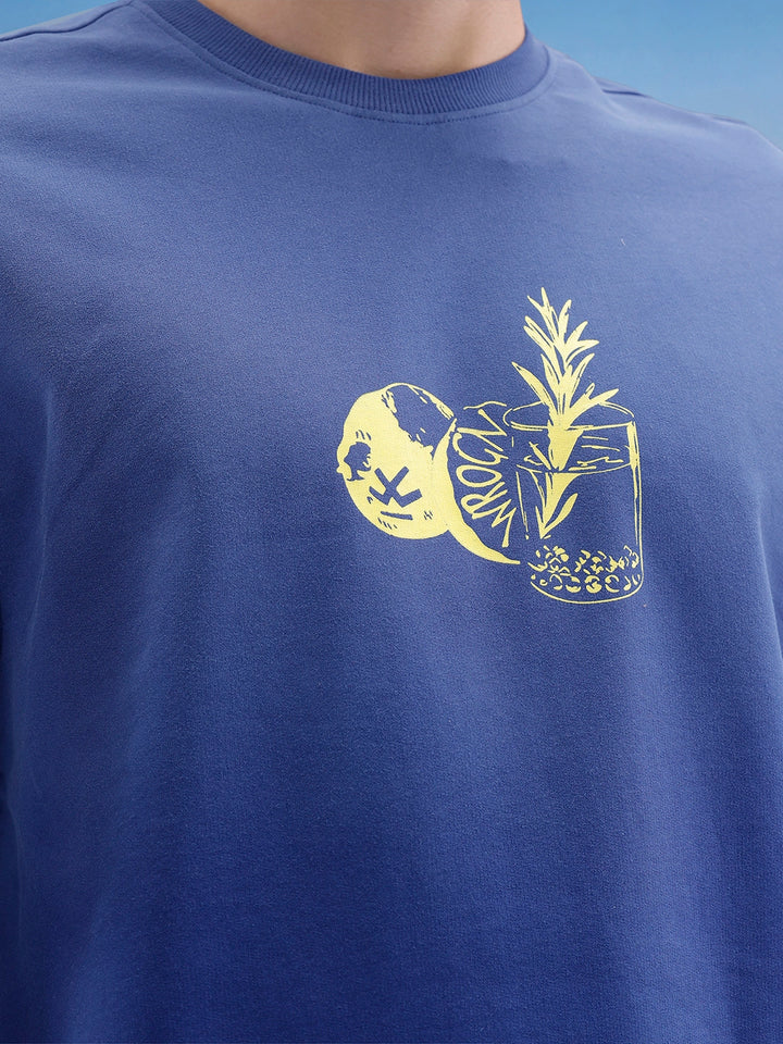 Oversized Fit Front Printed T-Shirt | Blue
