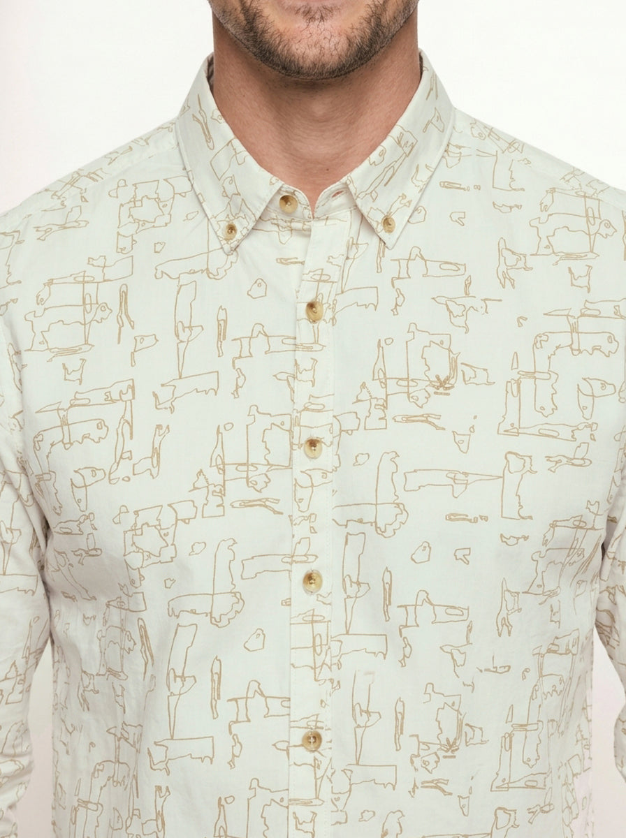 Slim Fit AOP Full Sleeve Shirt | Off White