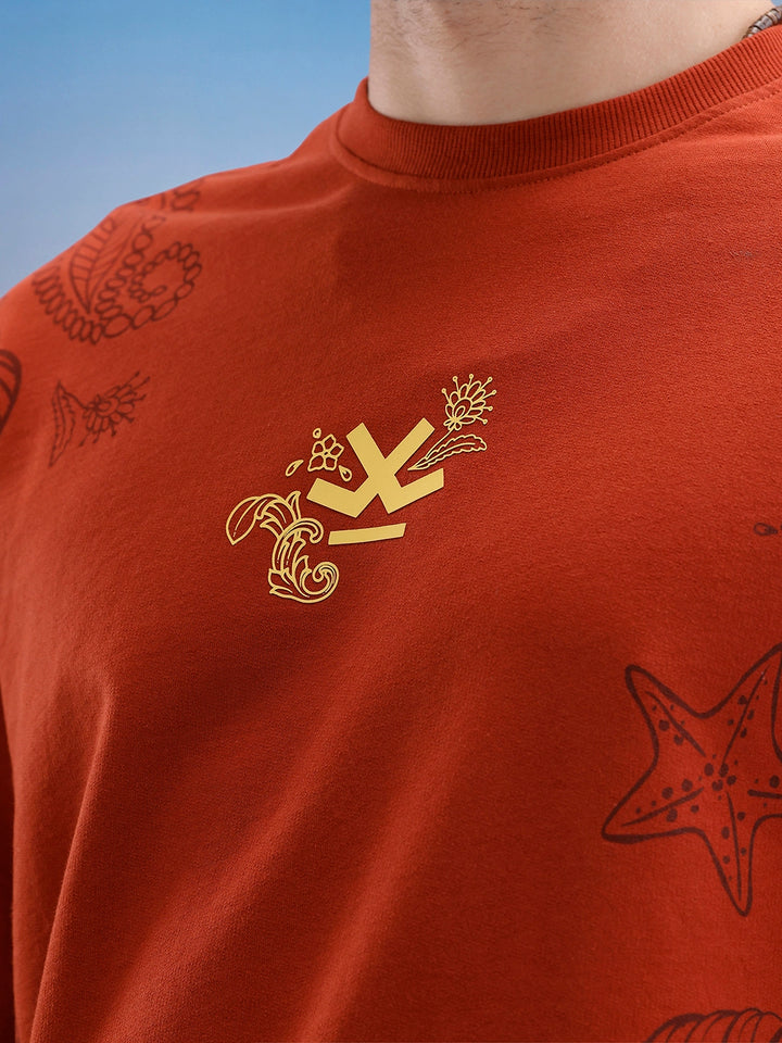 Oversized Front Printed T-Shirt | Rust