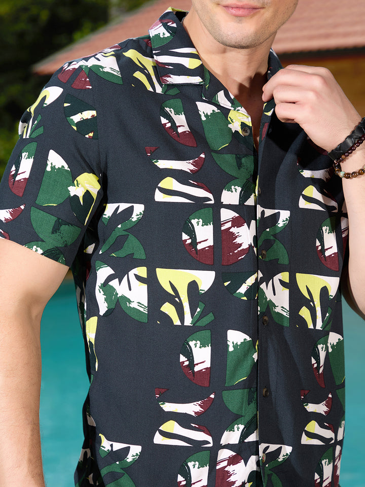 Fluid AOP Viscose Shirt | Black