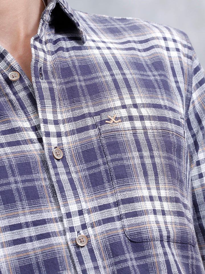 Textured Check Slim Fit Shirt | Navy Blue