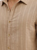 Slim Fit Textured Striped Full Sleeve Shirt | Khaki