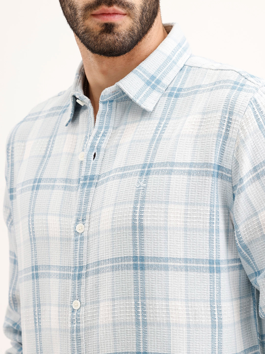 Textured Regular Fit Checkered Shirt | Blue