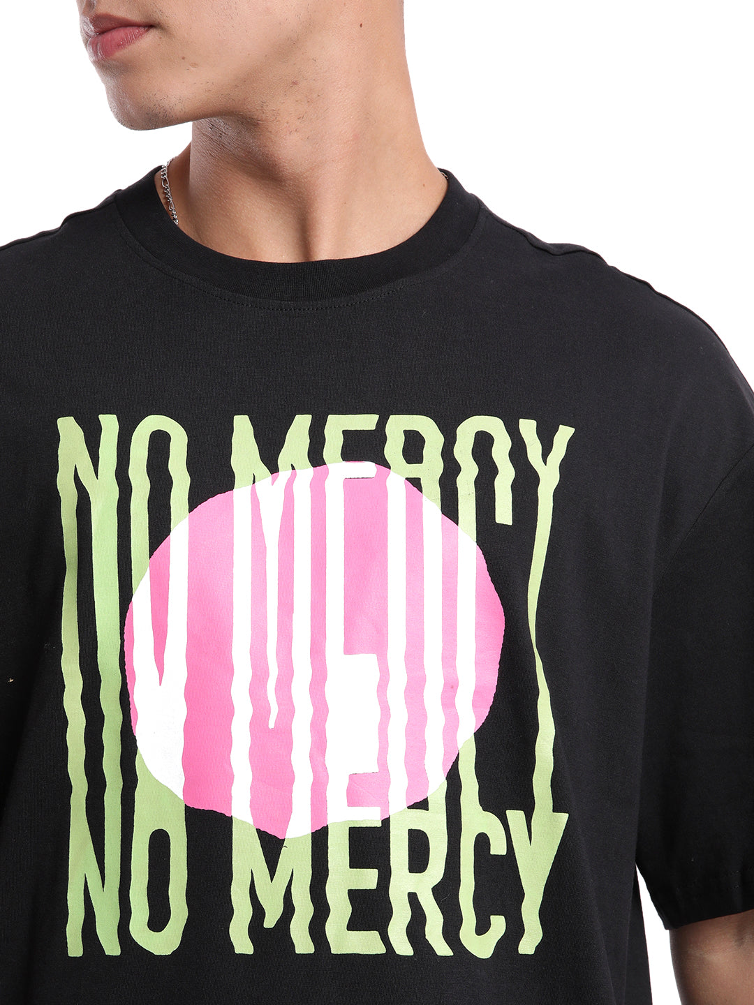 Black No Mercy Chest Printed T-Shirt