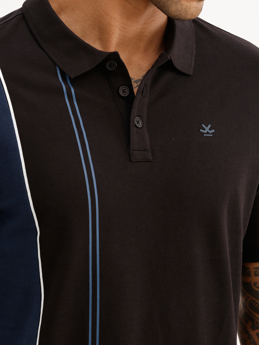 Regular Fit Cut & Sew Polo T-Shirt | Black