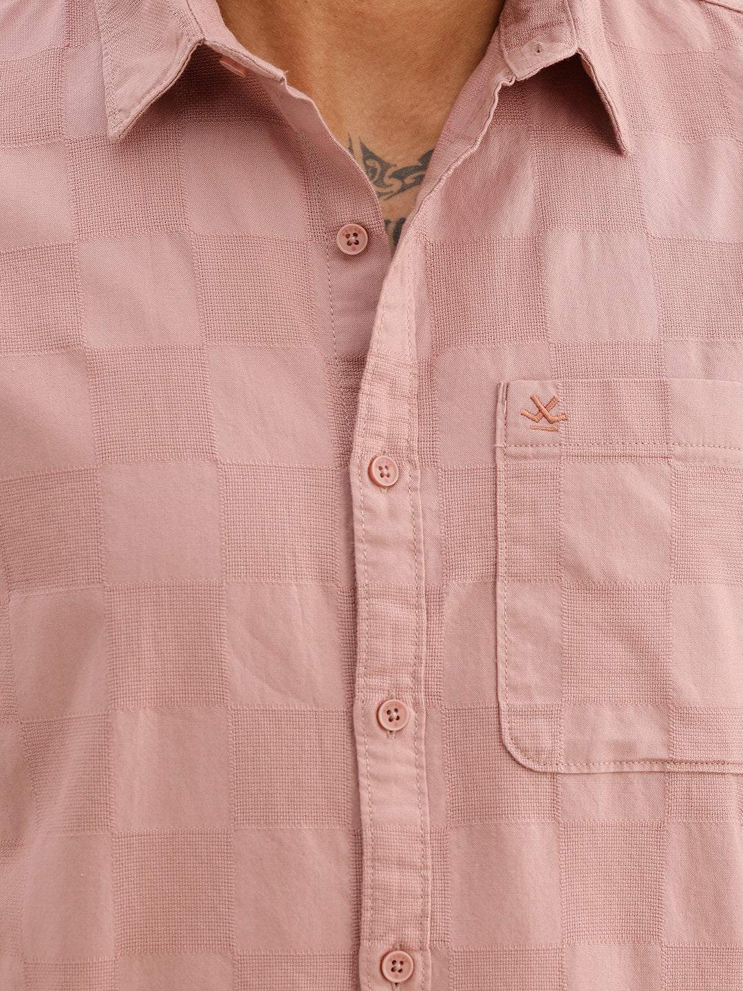 Textured Slim Fit Full Sleeve T-Shirt | Pink