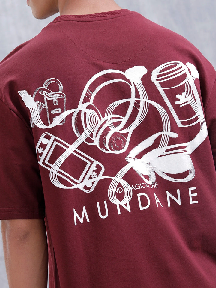 Mundane Objects Inspired Oversized Fit Back Print T-Shirt | Maroon