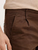 Solid Slim Fit Pleated Trouser | Brown | WTR0100SL5054M