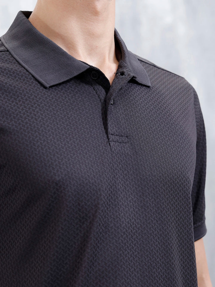 Textured Men's Casual Polo T-Shirt | Black