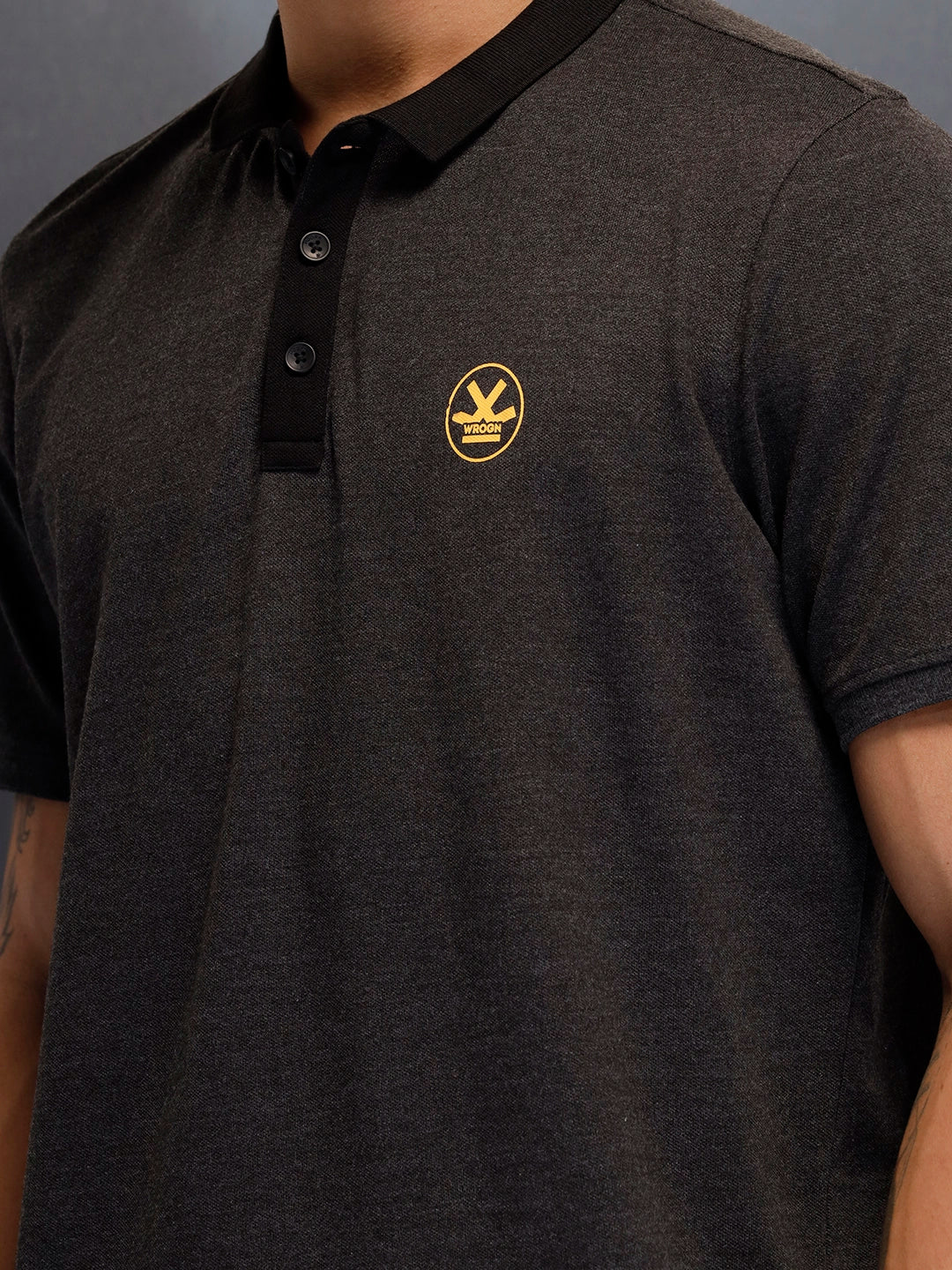 Regualr Fit Polo T-Shirt With Tonal Neck Detail | Grey