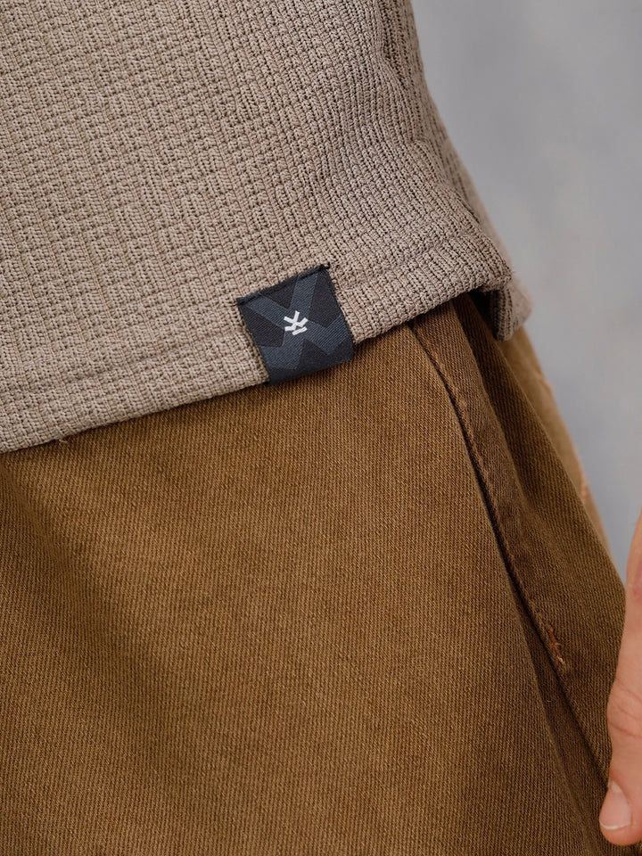 Textured Jacquard Self Design Polo In Slim Fit  |  Khaki