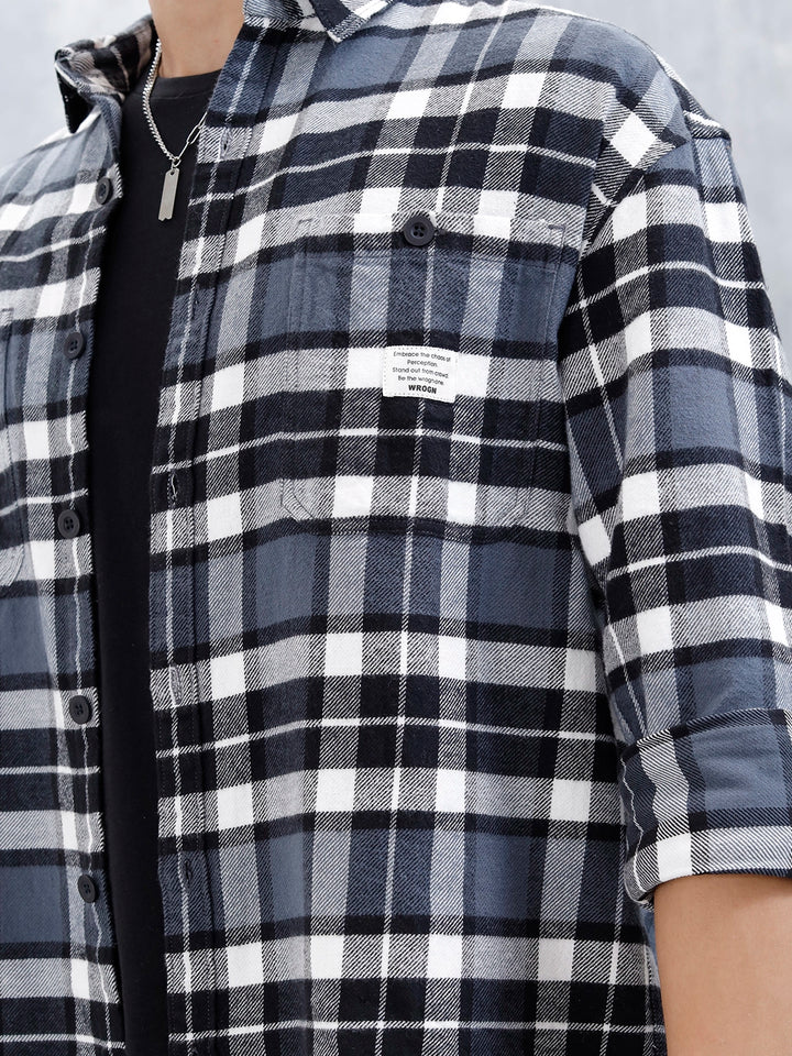 Wrogn Men's Oversized Checks Shirt | Grey