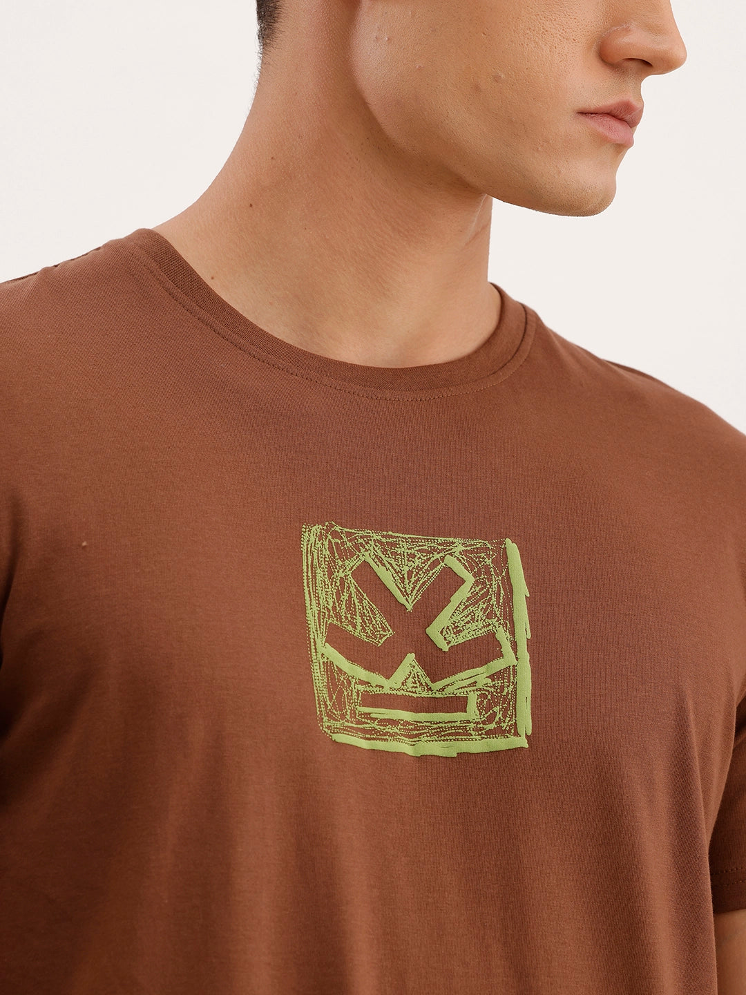 Slim Fit Puffer Printed T-Shirt | Brown