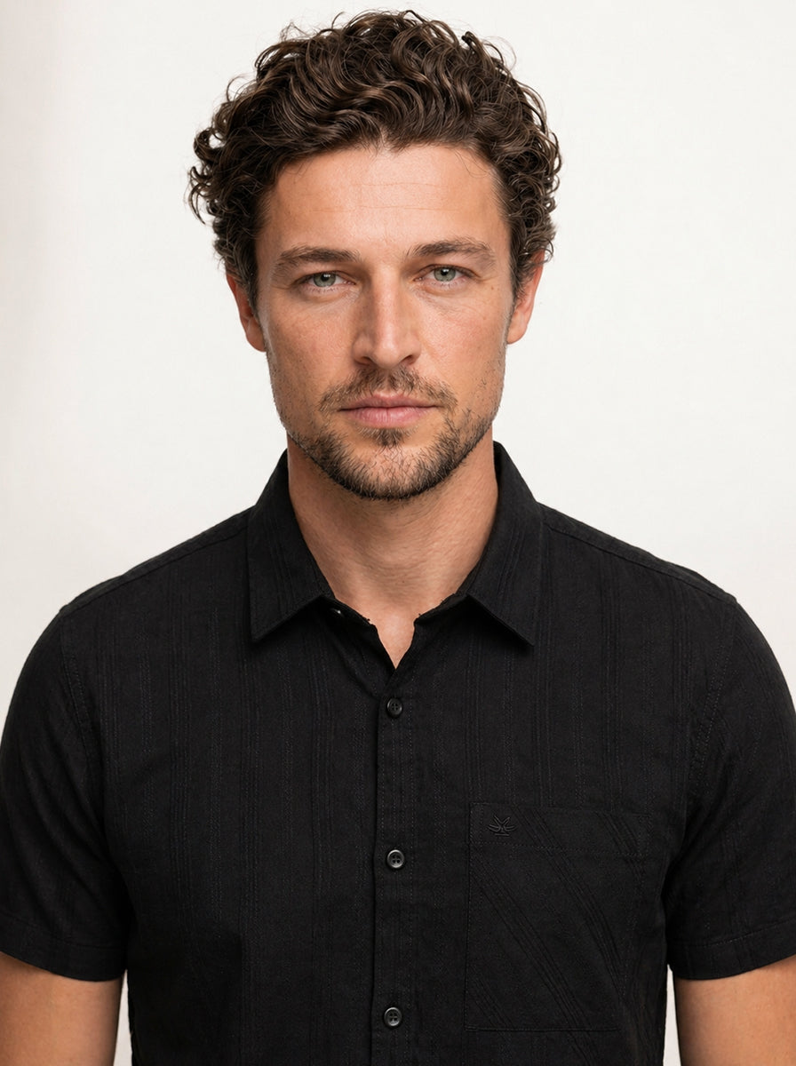 Textured Slim Fit Full Sleeves Shirt | Black