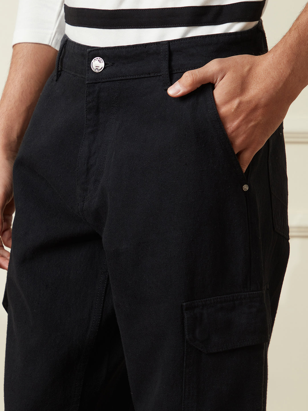 Black Solid Denim Cargo