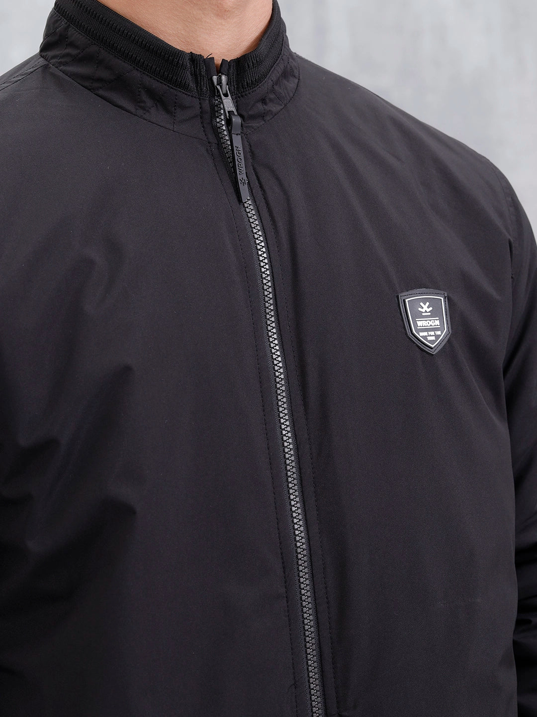 Men's Solid Casual Bomber Jacket | Black