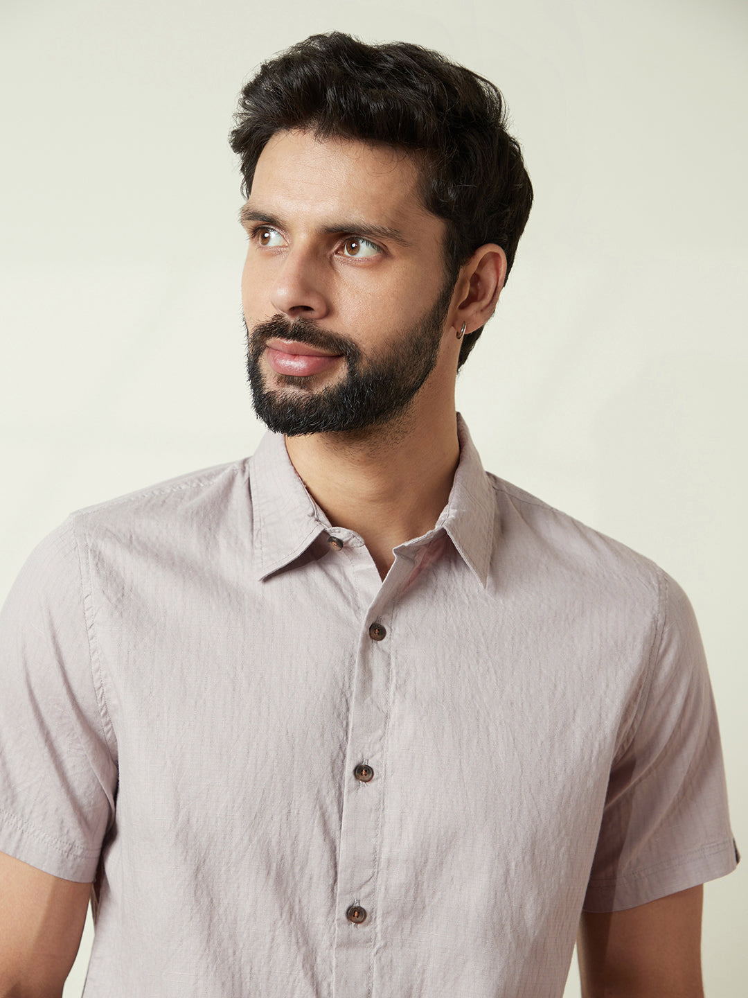 Solid Light Grey Cotton Slim Fit Shirt