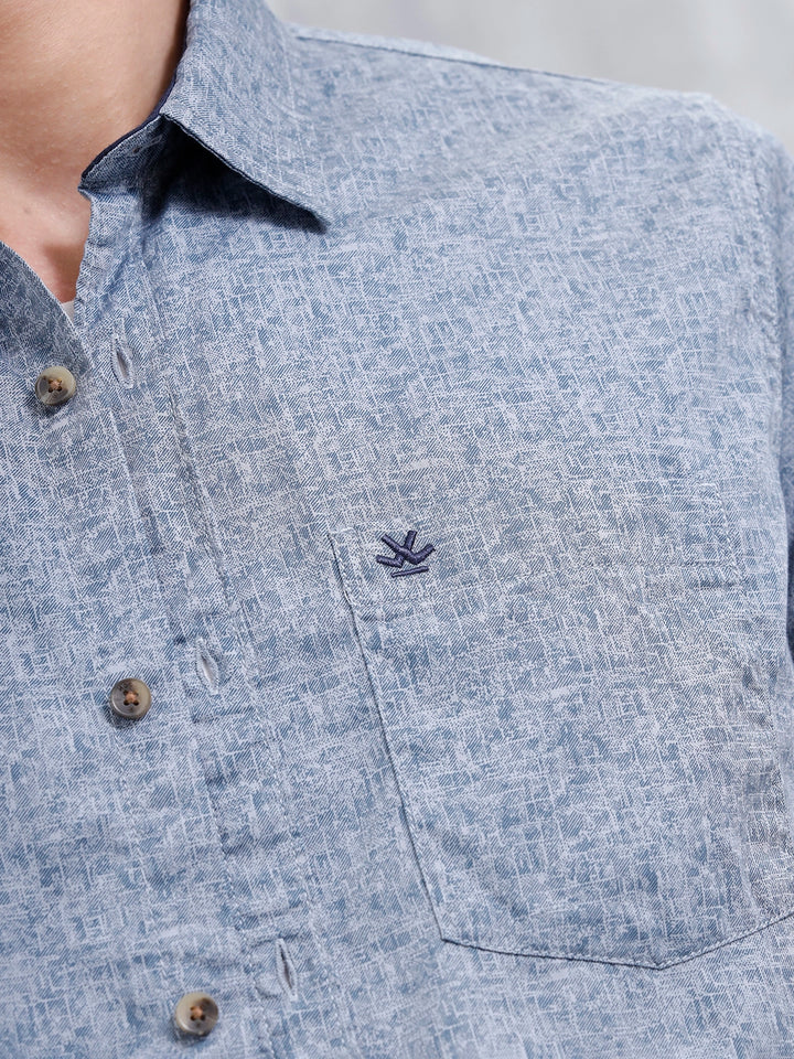 All-Over Abstract Print Casual Slim Fit Shirt | Blue