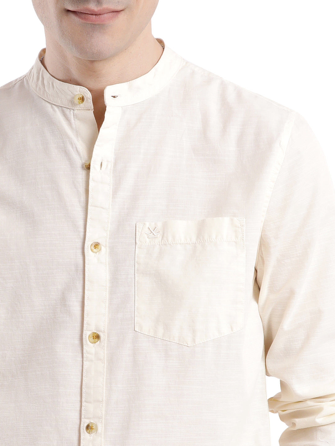 Light Beige Mandarin Collar Shirt