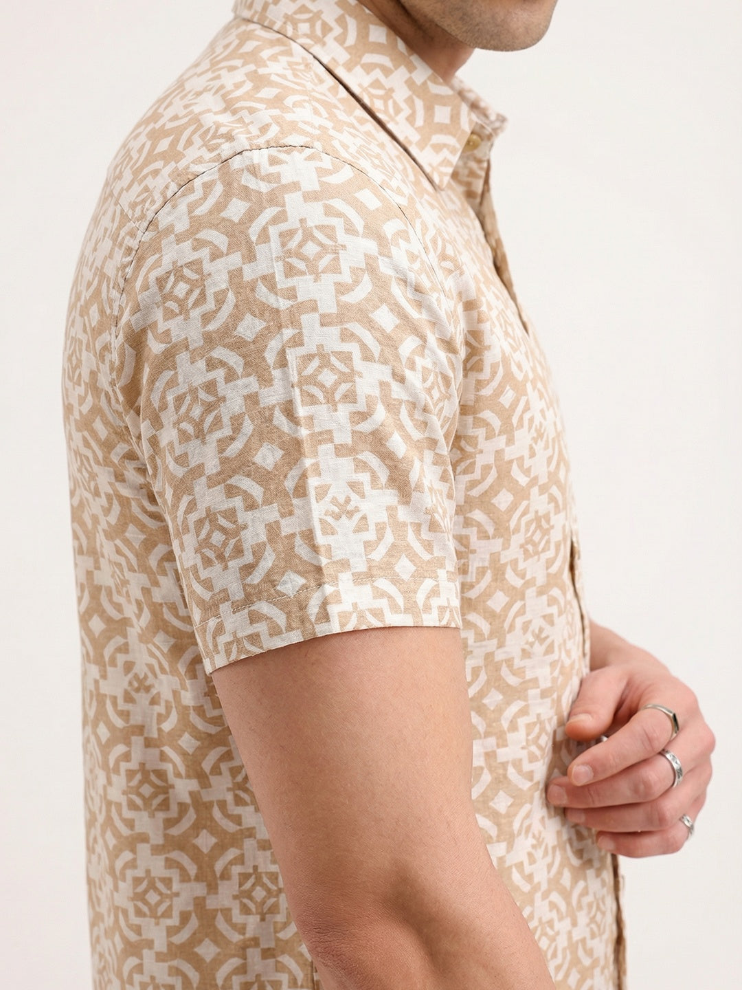 Slim Fit AOP Half Sleeve Shirt | Beige