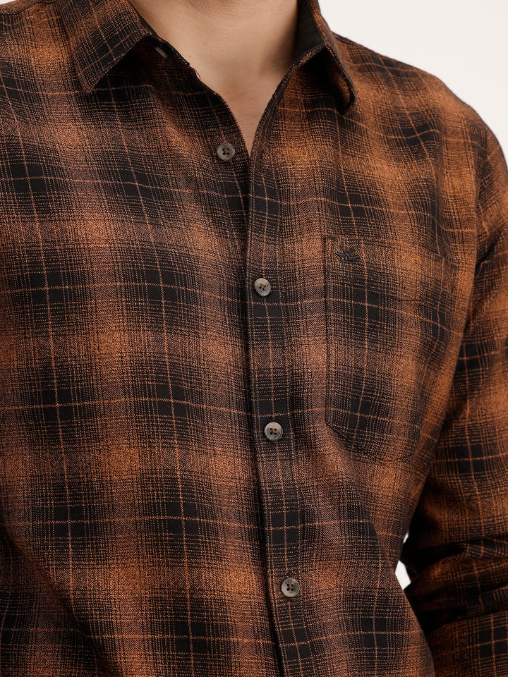 Classic Slim Fit Checkered Shirt | Brown
