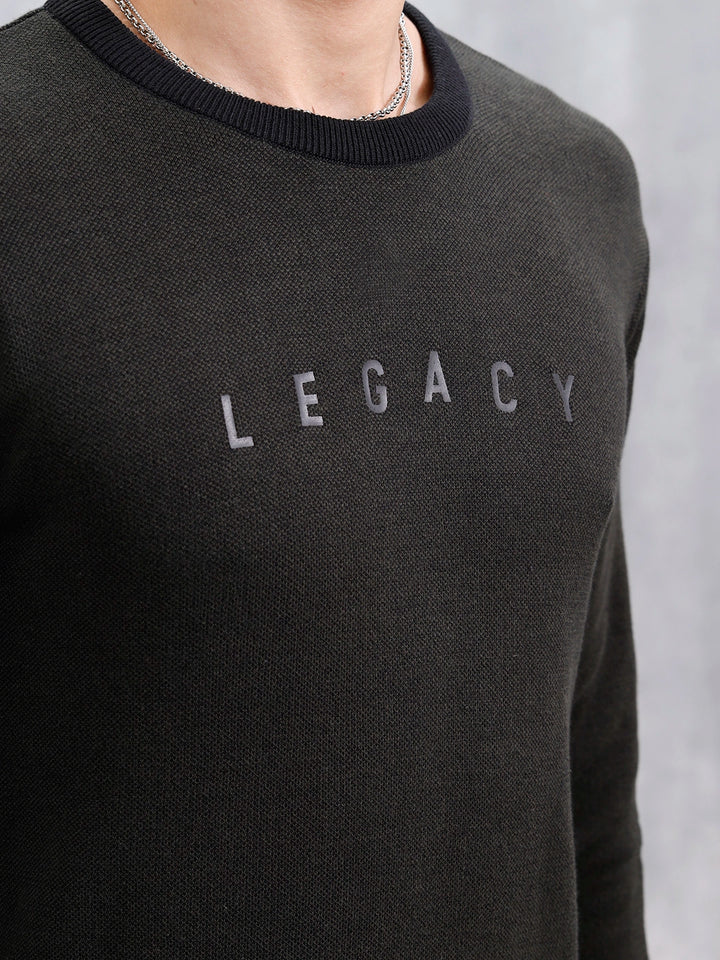 Men's Typo Printed Slim Fit Pullover | Olive