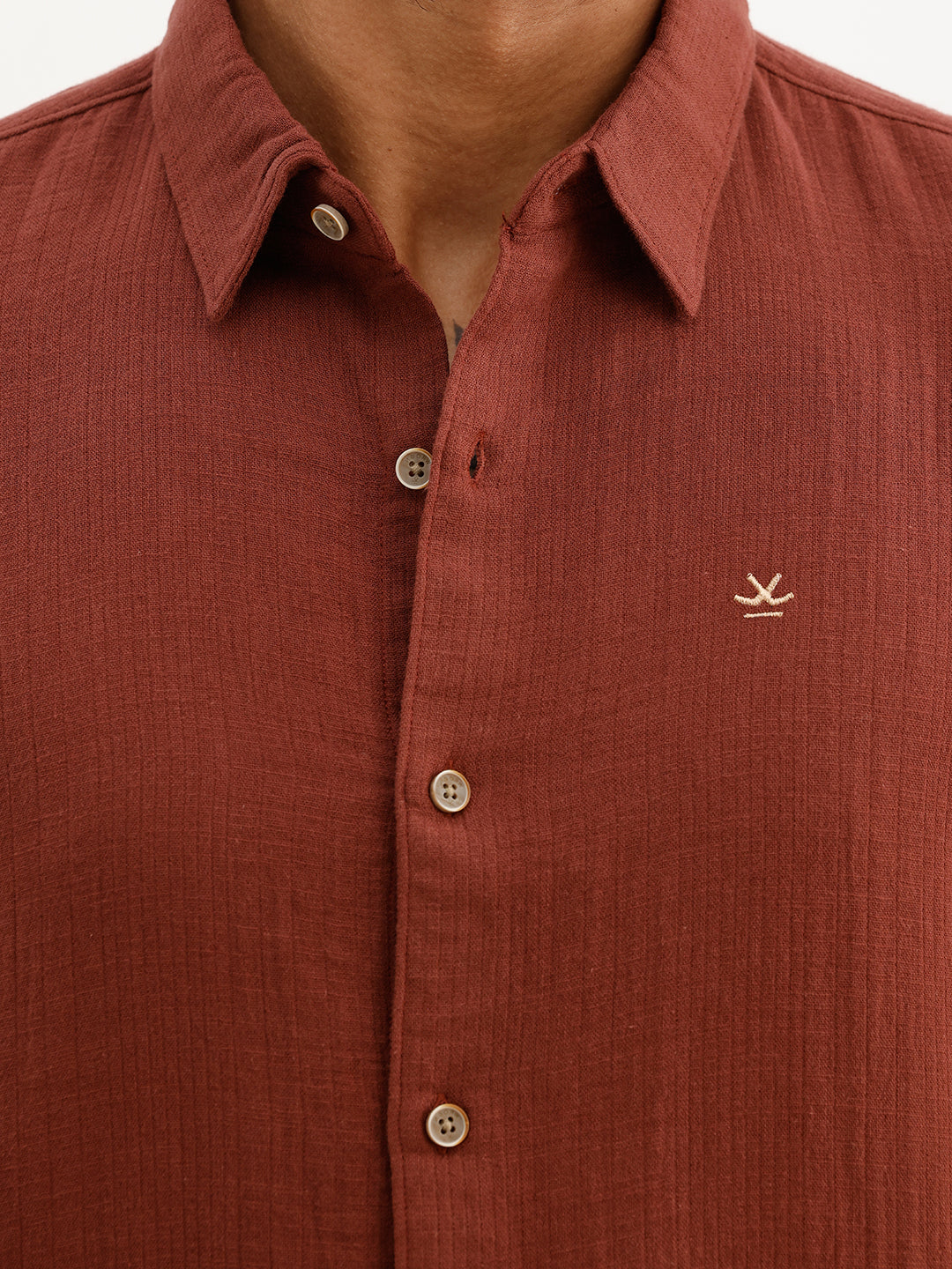 Textured Slim Fit Solid Shirt | Rust | WSH02FSSL0013S