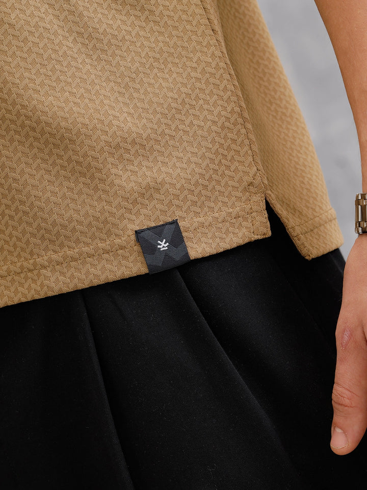 Solid Textured Slim Fit Polo T-Shirt | Brown