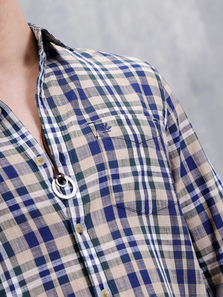 Pure Cotton Checkered Shirt  | Khaki