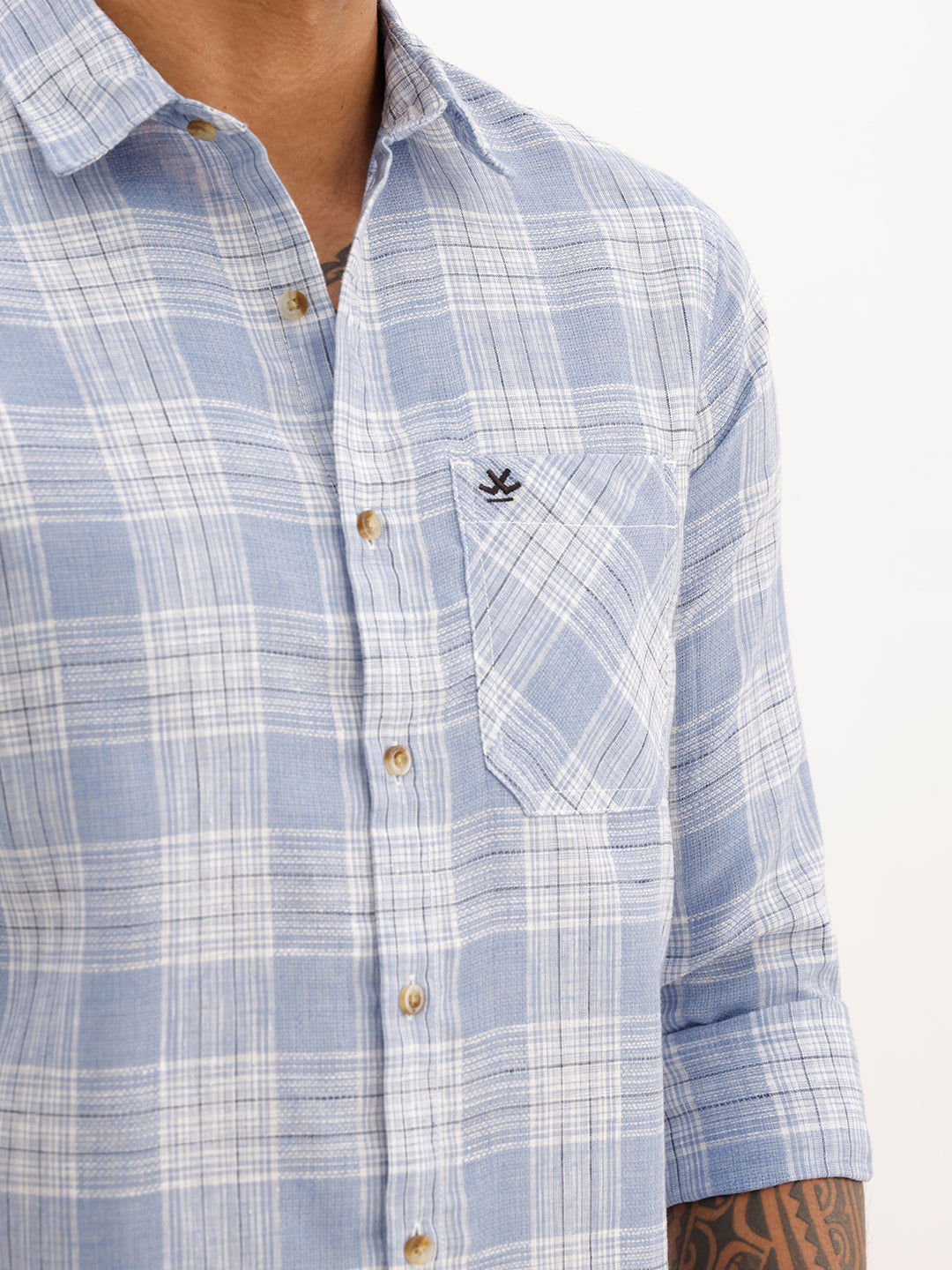 Regular Fit Checkered Shirt | Light Blue