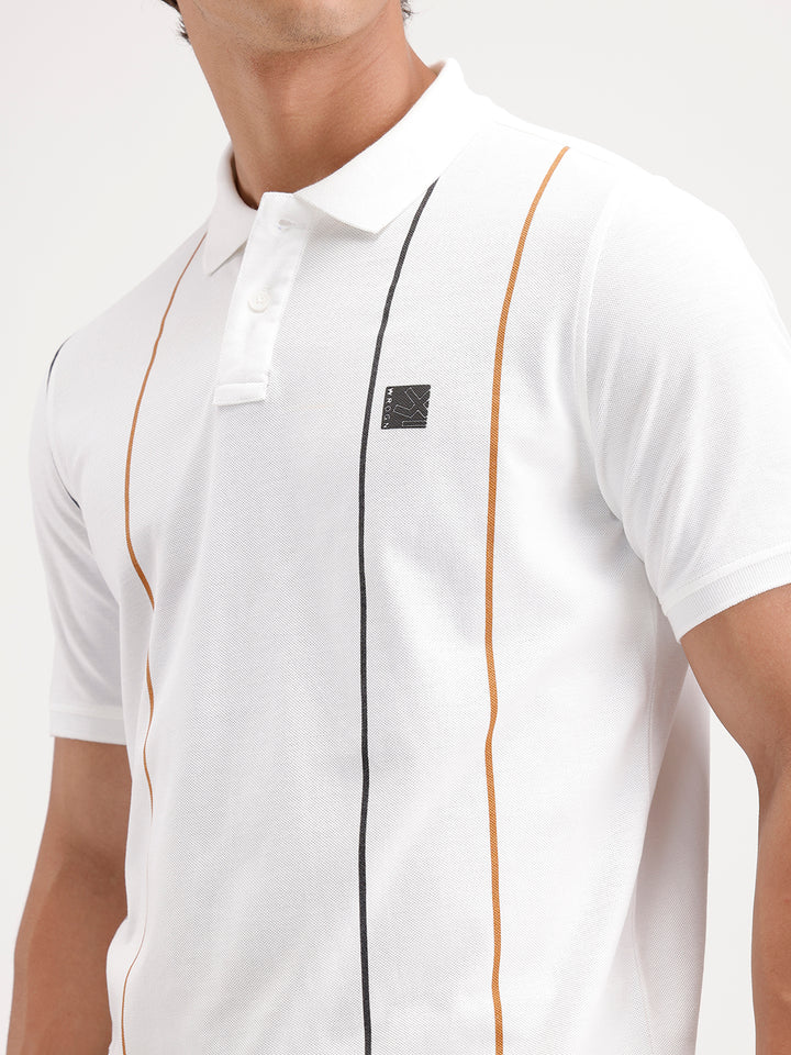 Siolid Slim Fit Pin Stripes Polo T-Shirt  | White