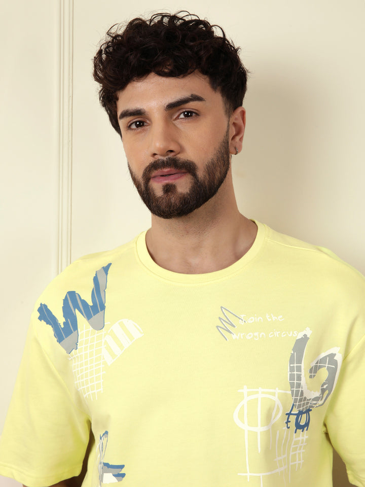 Heavy GSM Placement Print T-Shirt | Lime Green