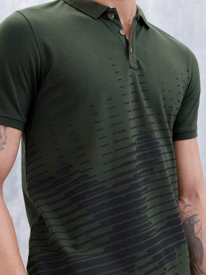 Regular Fit Graphic Printed Polo T-Shirt | Olive