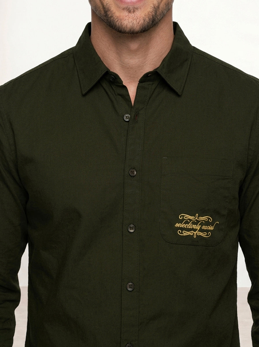 Comfort Fit Placement Printed Shirt | Olive