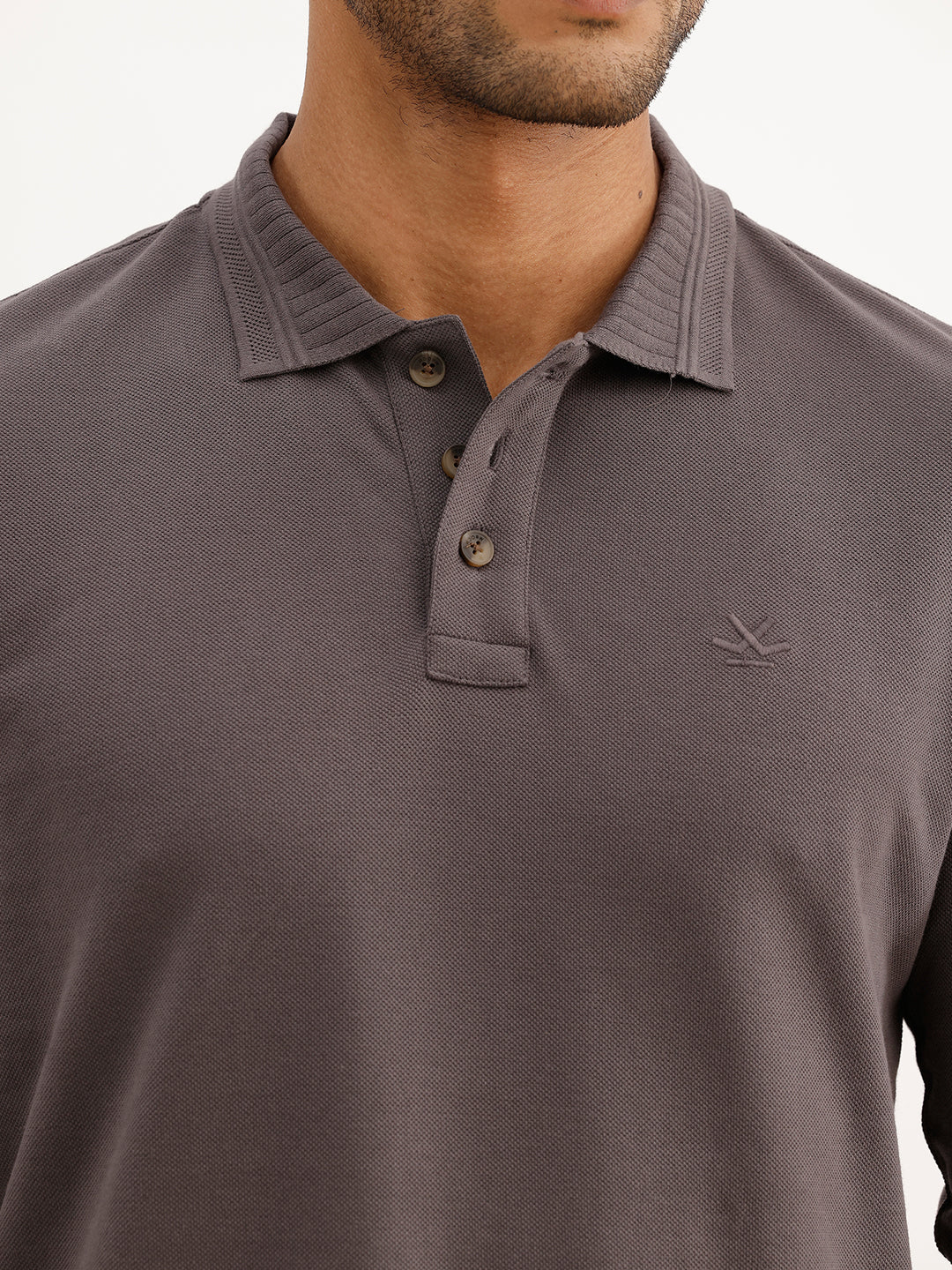 Solid Slim Fit Full Sleeve Polo T-Shirt | Dark Grey | WPT02FSSL1606S