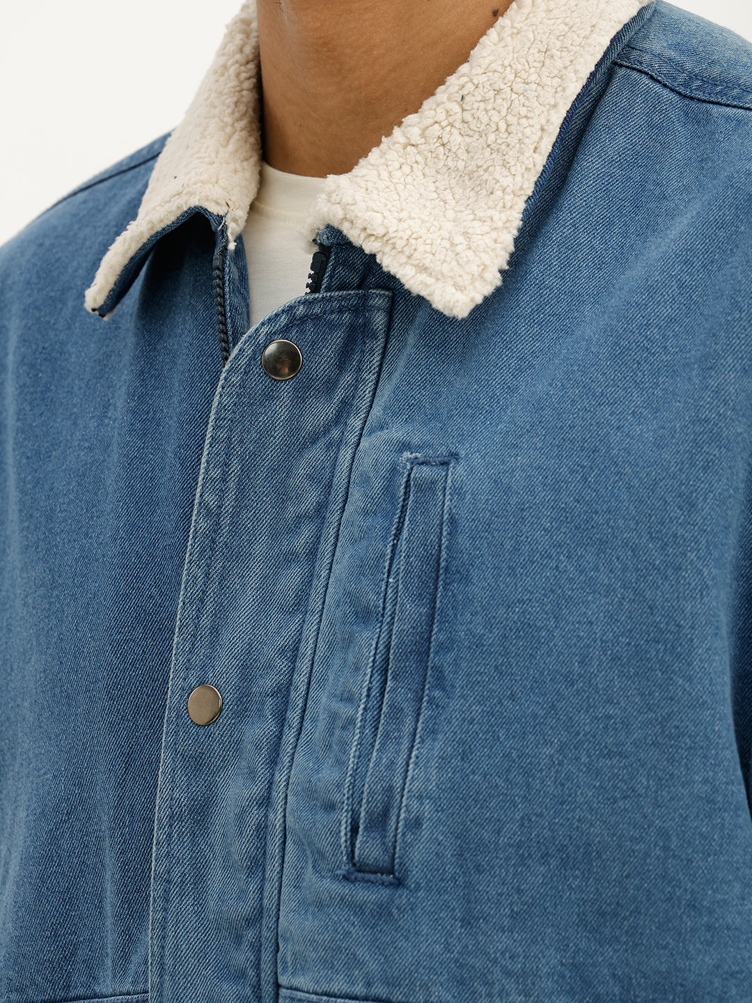 Classic Slim Fit Sherpa Denim Jacket | Blue