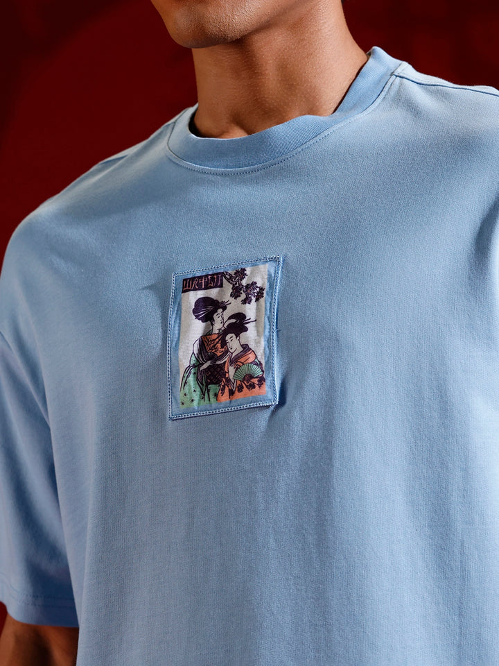Oversized Tee Tee with Front Patch Appliqué | Blue