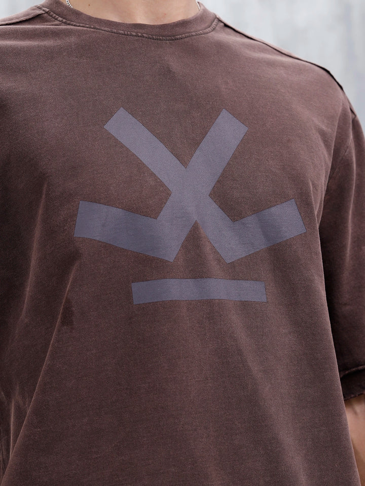 Wrogn Logo Raw-Edged Washed Tee | Dark Brown
