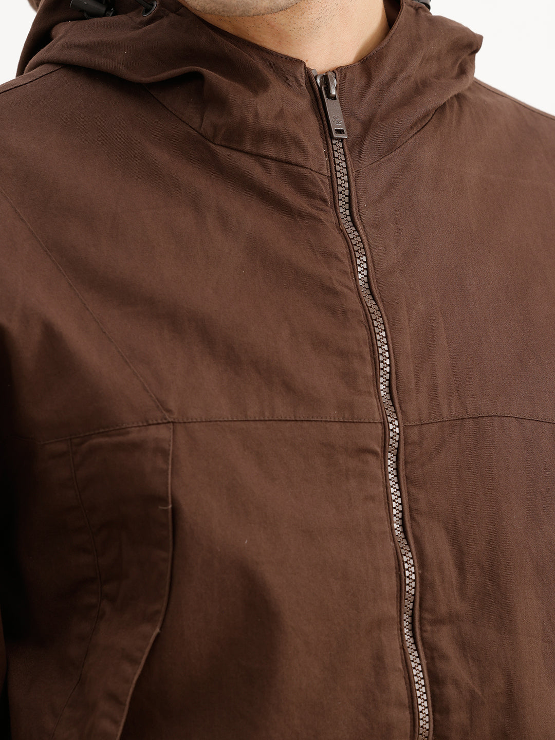 Solid Comfort Fit Hooded Jacket | Brown | WJK02FSCM1038W