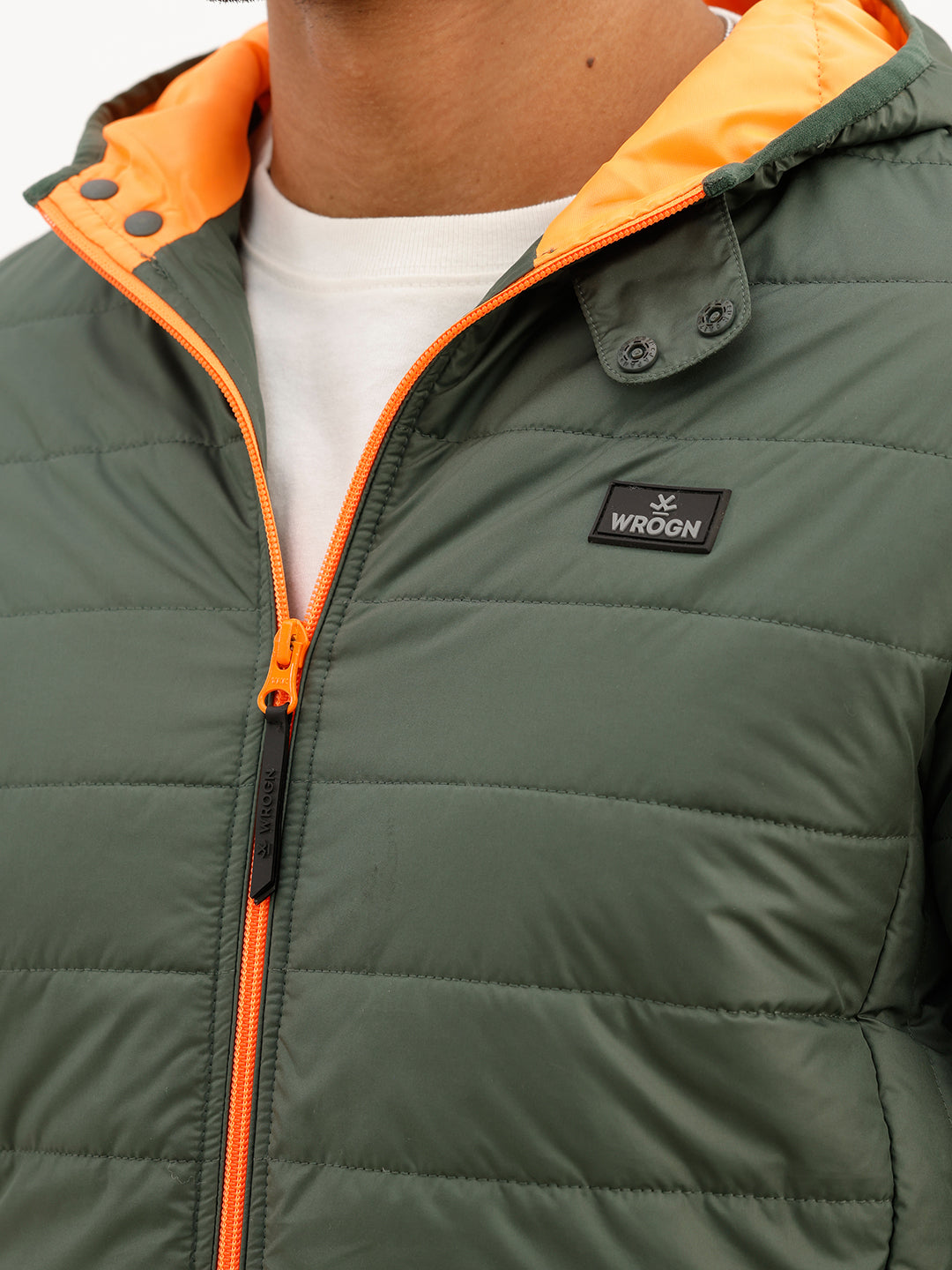 Solid Regular Fit Puffer Jacket | Dark Green