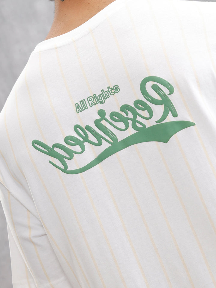 Striped Oversized Fit T-shirt With Puff Print | White