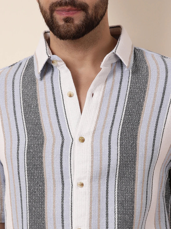 Textured Stripes Comfort Fit Shirt | Blue