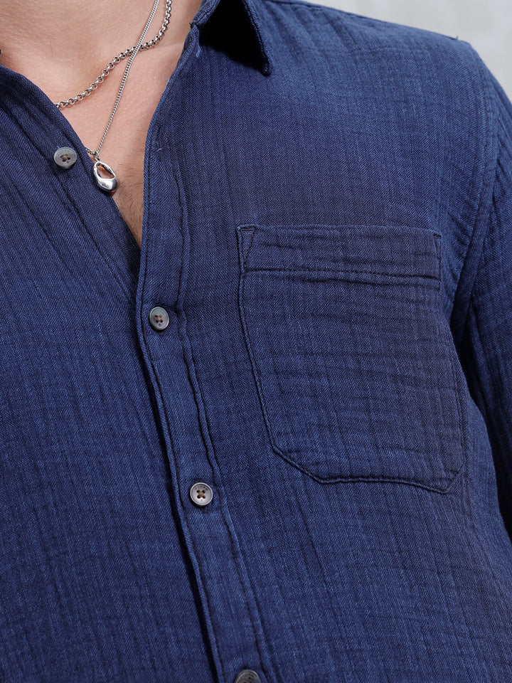 Indigo Double Cloth Slim Fit Shirt In Dark Wash | Dark Blue