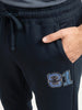 Solid Regular Fit Printed Jogger | Navy Blue