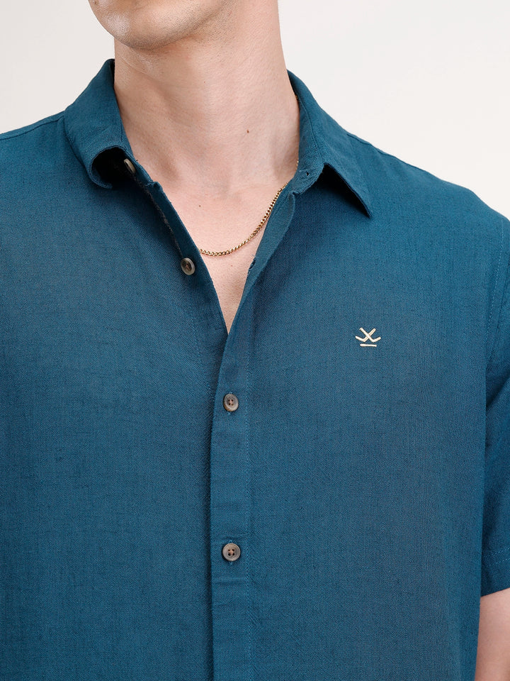 Slim Fit Linen Blend Shirt | Teal