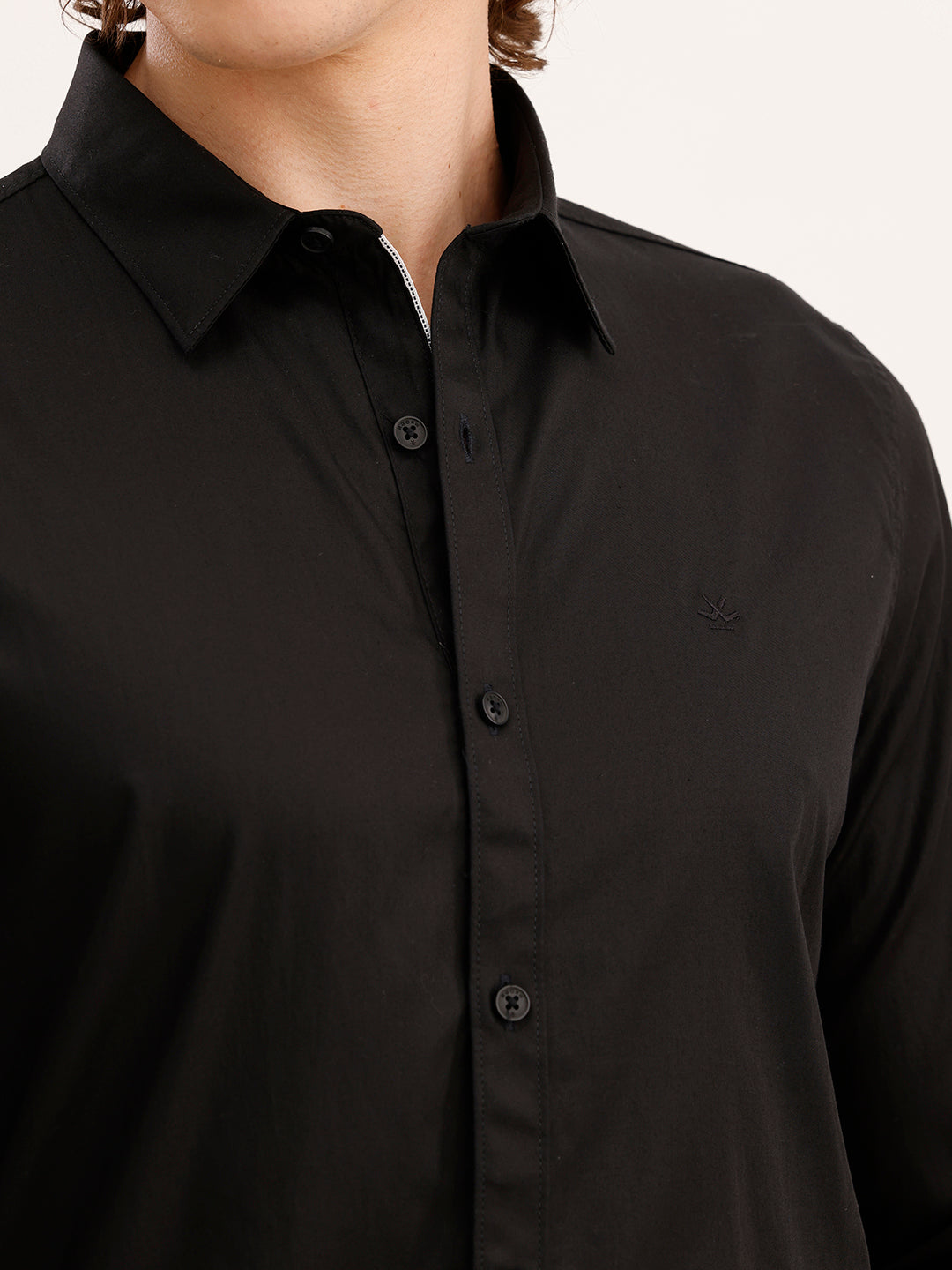 Solid Slim Fit Full Sleeved Shirt  | Black