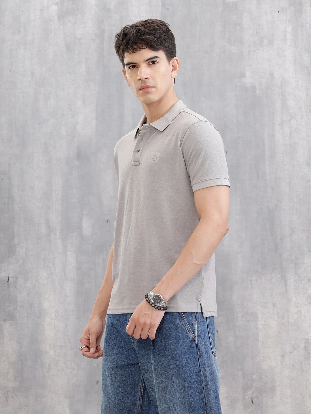 Solid Slim Fit Polo T-Shirt | Grey