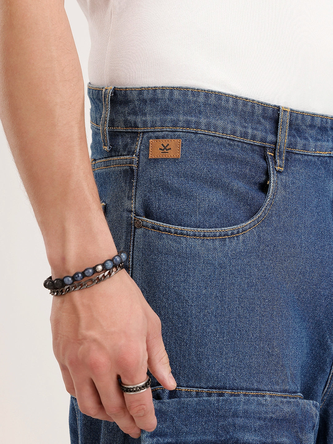 Baggy Fit Cargo Denim Jeans | Navy Blue